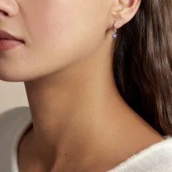 Créoles Purple Bloom Argent Blanc Oxyde De Zirconium