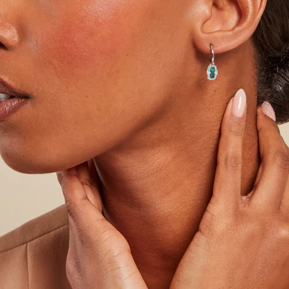 Créoles Serafine Argent Blanc Malachite Oxyde De Zirconium