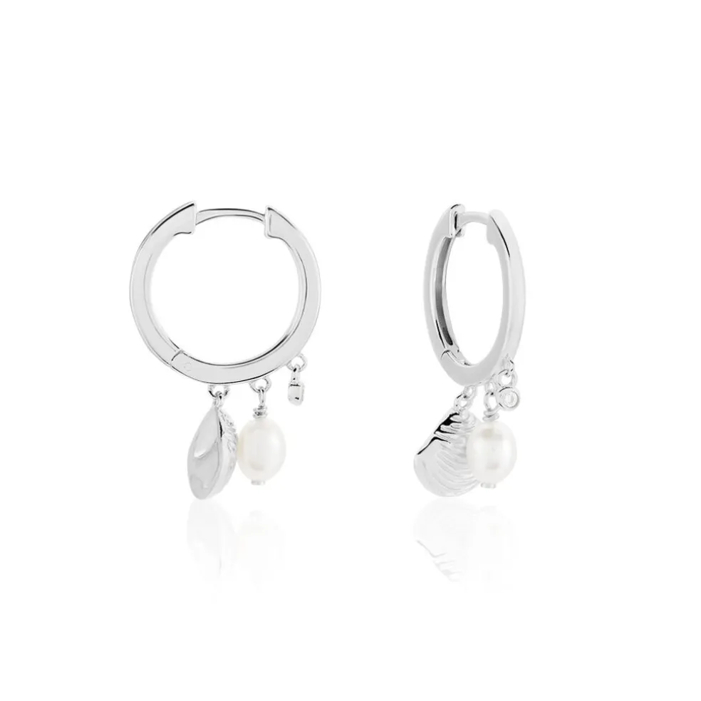 Créoles Shehla Argent Blanc Perle De Culture Oxyde De Zirconium