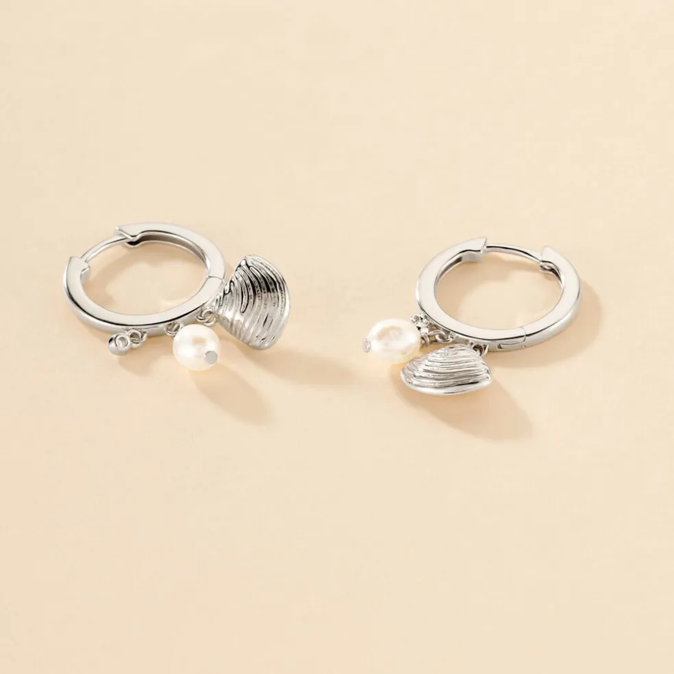 Créoles Shehla Argent Blanc Perle De Culture Oxyde De Zirconium