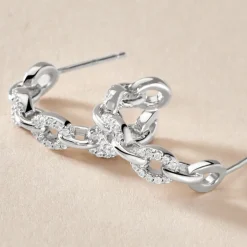 Créoles Trait D'union Argent Blanc Oxyde De Zirconium