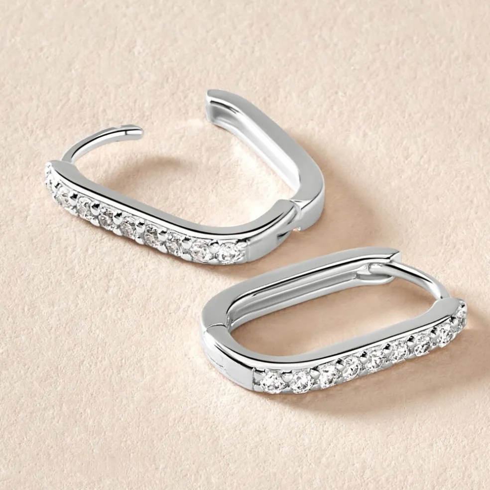 Créoles Trait D'union Argent Rhodié Oxyde De Zirconium