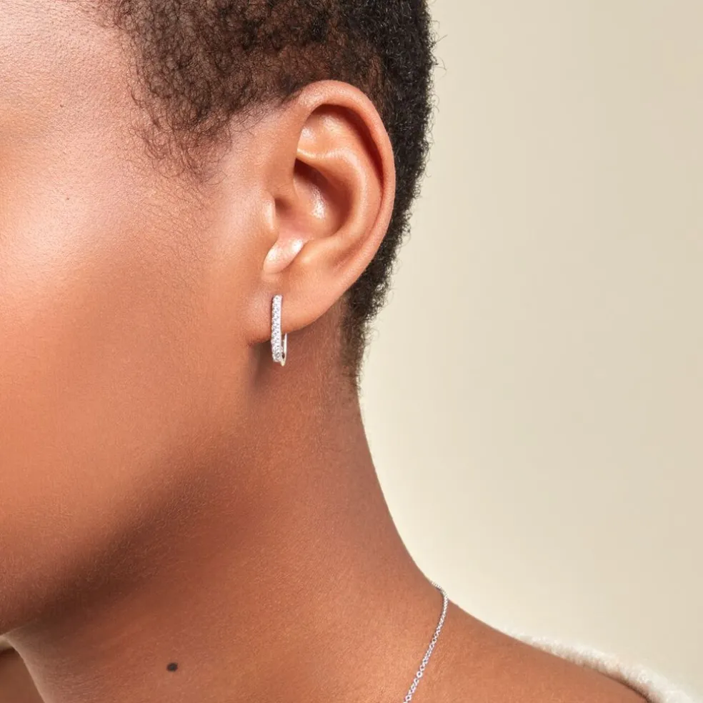 Créoles Trait D'union Argent Rhodié Oxyde De Zirconium