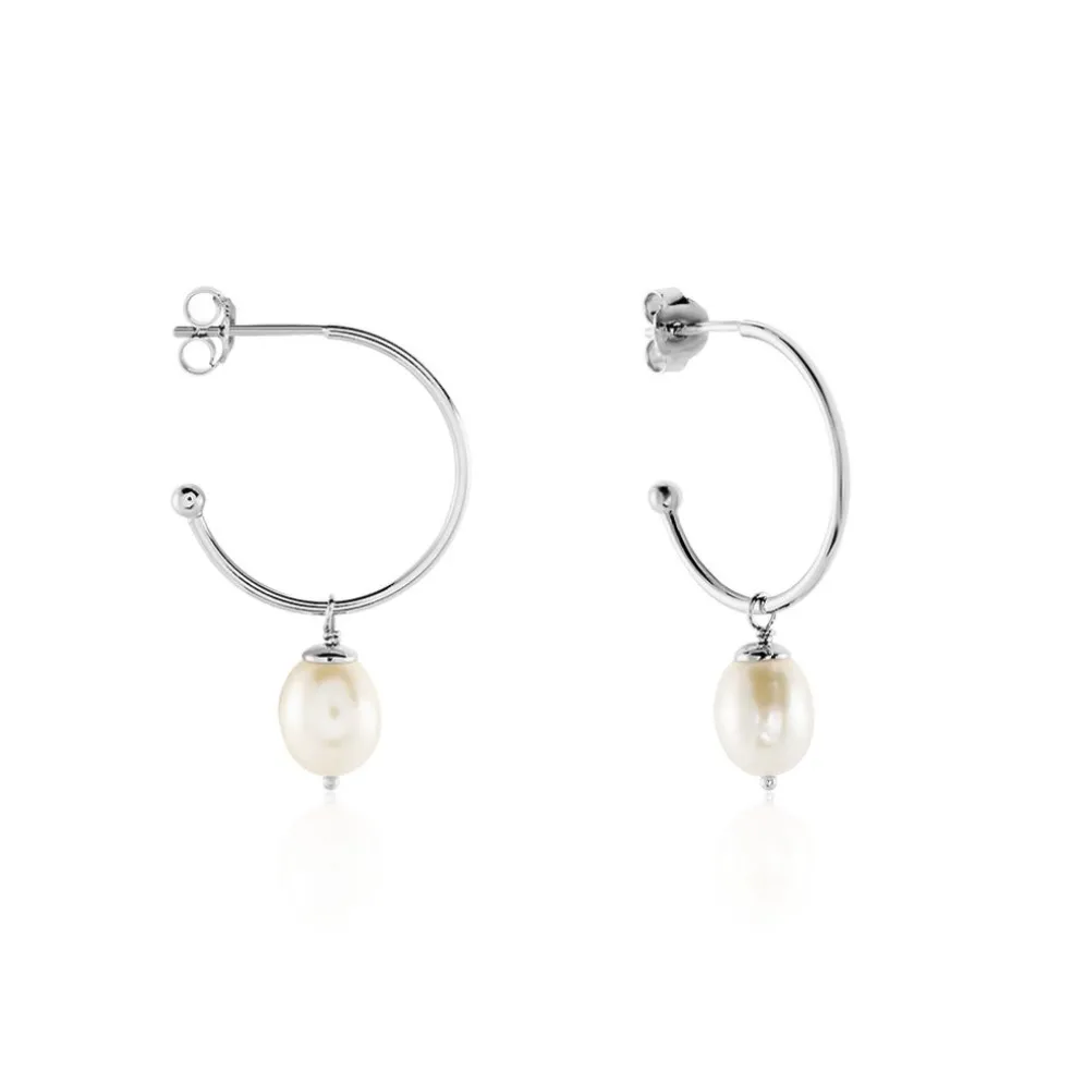 Créoles Walli Argent Blanc Perle De Culture