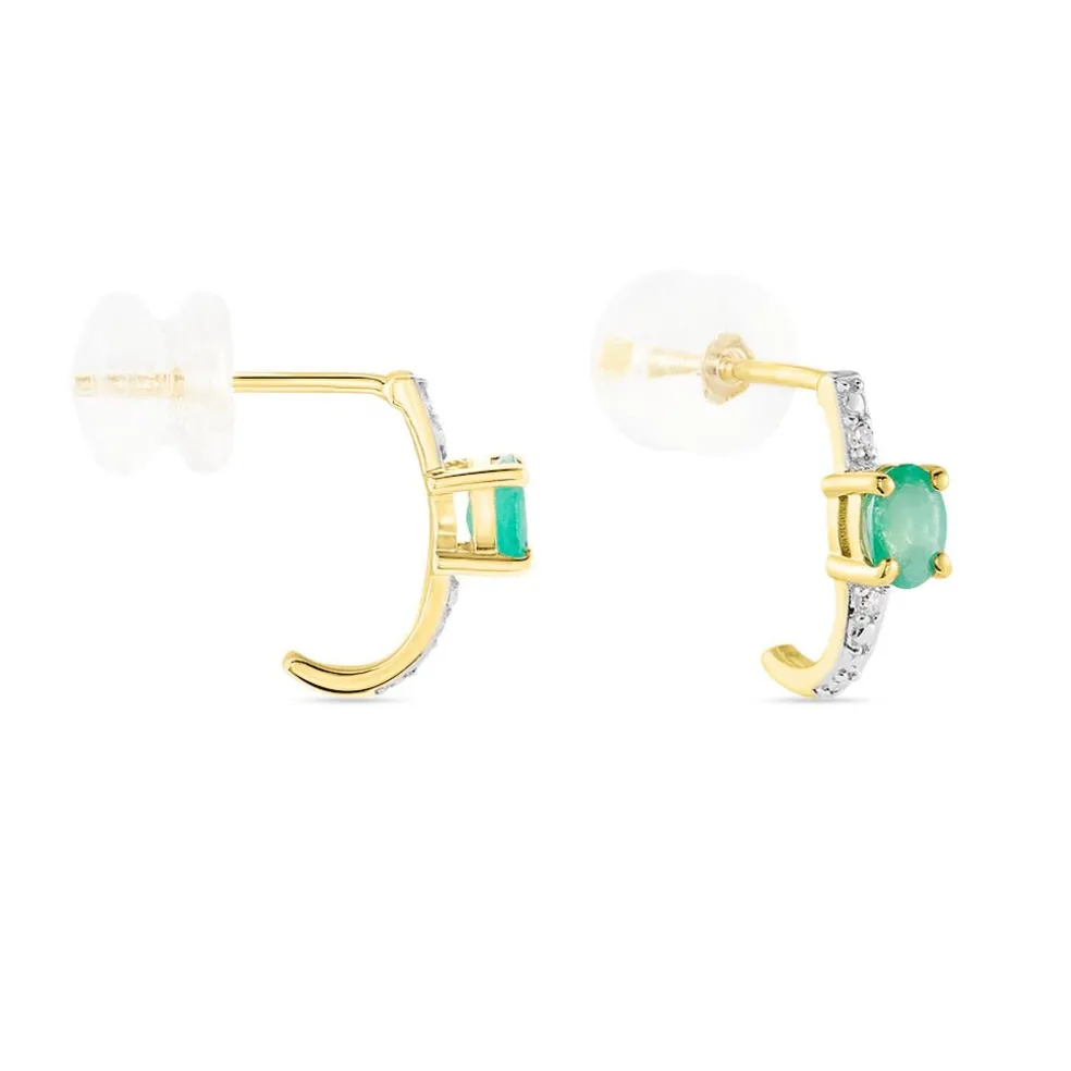 Demi Créoles Barrett Or Jaune Emeraude Diamant