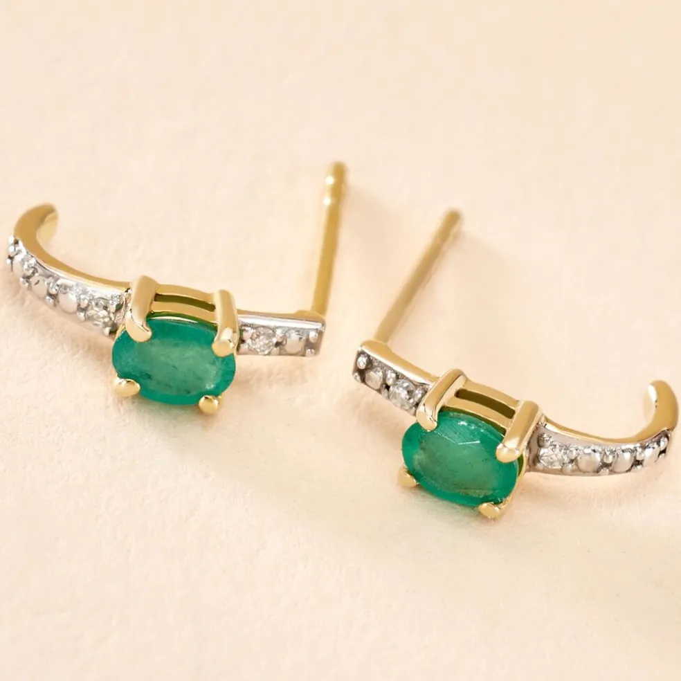 Demi Créoles Barrett Or Jaune Emeraude Diamant