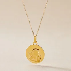 Pendentif Ange Rond Effet Diamante Or Jaune