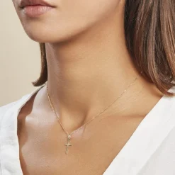 Pendentif Bathilde Croix Striee Or Jaune