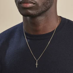 Pendentif Bathilde Croix Striee Or Jaune