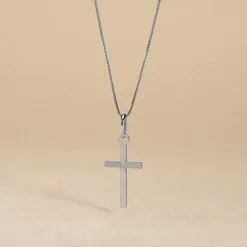 Pendentif Bathilde Croix Striee Or Blanc