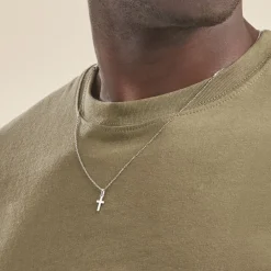 Pendentif Bathilde Croix Striee Or Blanc