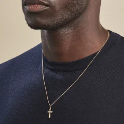 Pendentif Bathilde Croix Striee Or Jaune