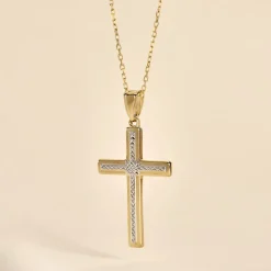 Pendentif Benny Croix Ciselee Or Bicolore