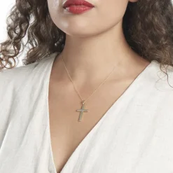 Pendentif Benny Croix Ciselee Or Bicolore