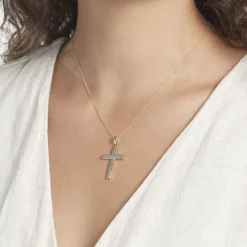 Pendentif Benny Croix Ciselee Or Bicolore