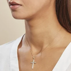 Pendentif Benny Croix Ciselee Or Bicolore