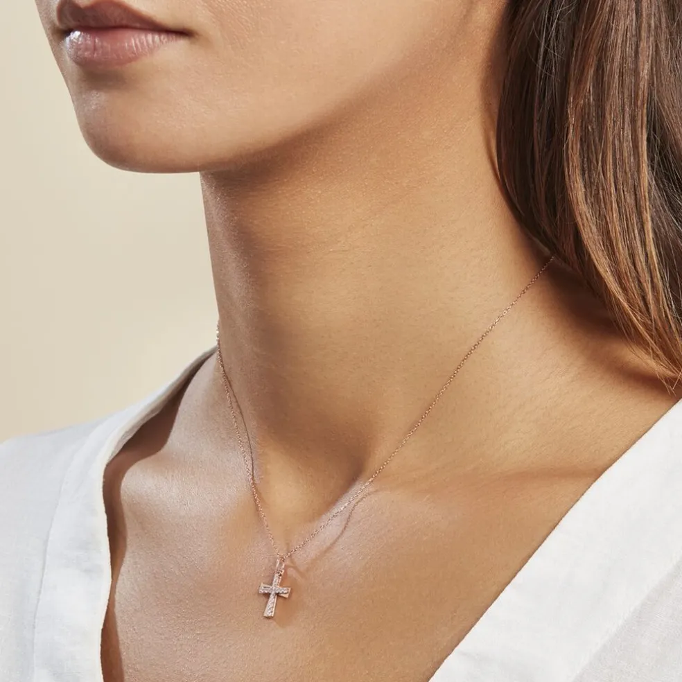 Pendentif Canice Croix Or Rose Oxyde De Zirconium
