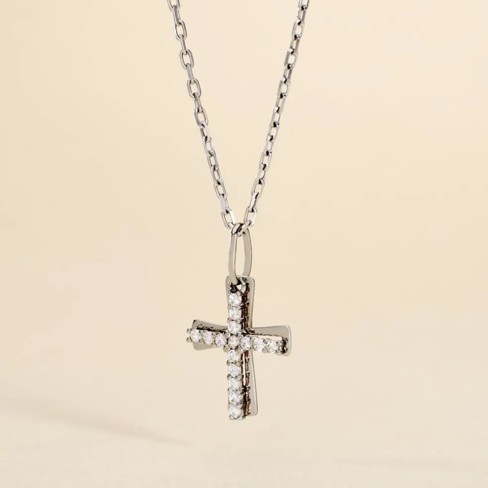 Pendentif Canice Croix Or Blanc Oxyde De Zirconium