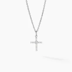 Pendentif Canice Croix Or Blanc Oxyde De Zirconium