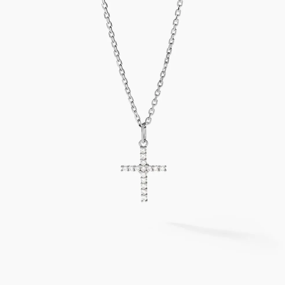 Pendentif Canice Croix Or Blanc Oxyde De Zirconium