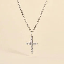 Pendentif Canice Croix Or Blanc Oxyde De Zirconium