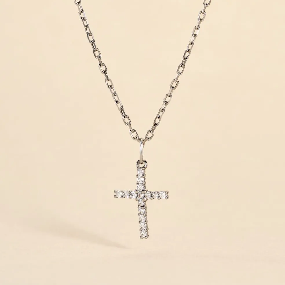 Pendentif Canice Croix Or Blanc Oxyde De Zirconium