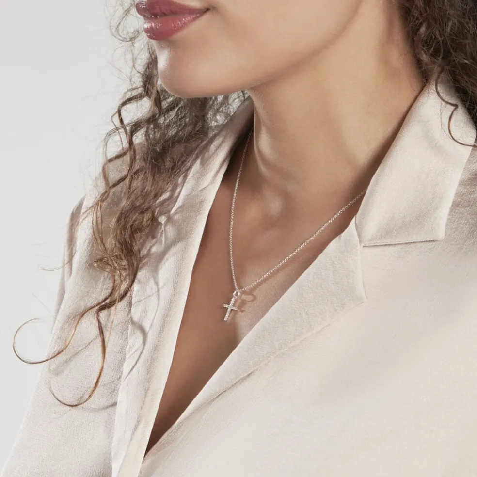 Pendentif Canice Croix Or Blanc Oxyde De Zirconium
