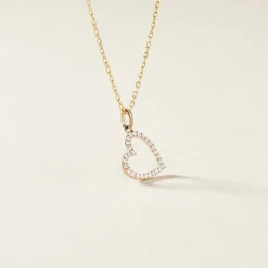 Pendentif Coeur Penche Or Jaune Oxyde De Zirconium