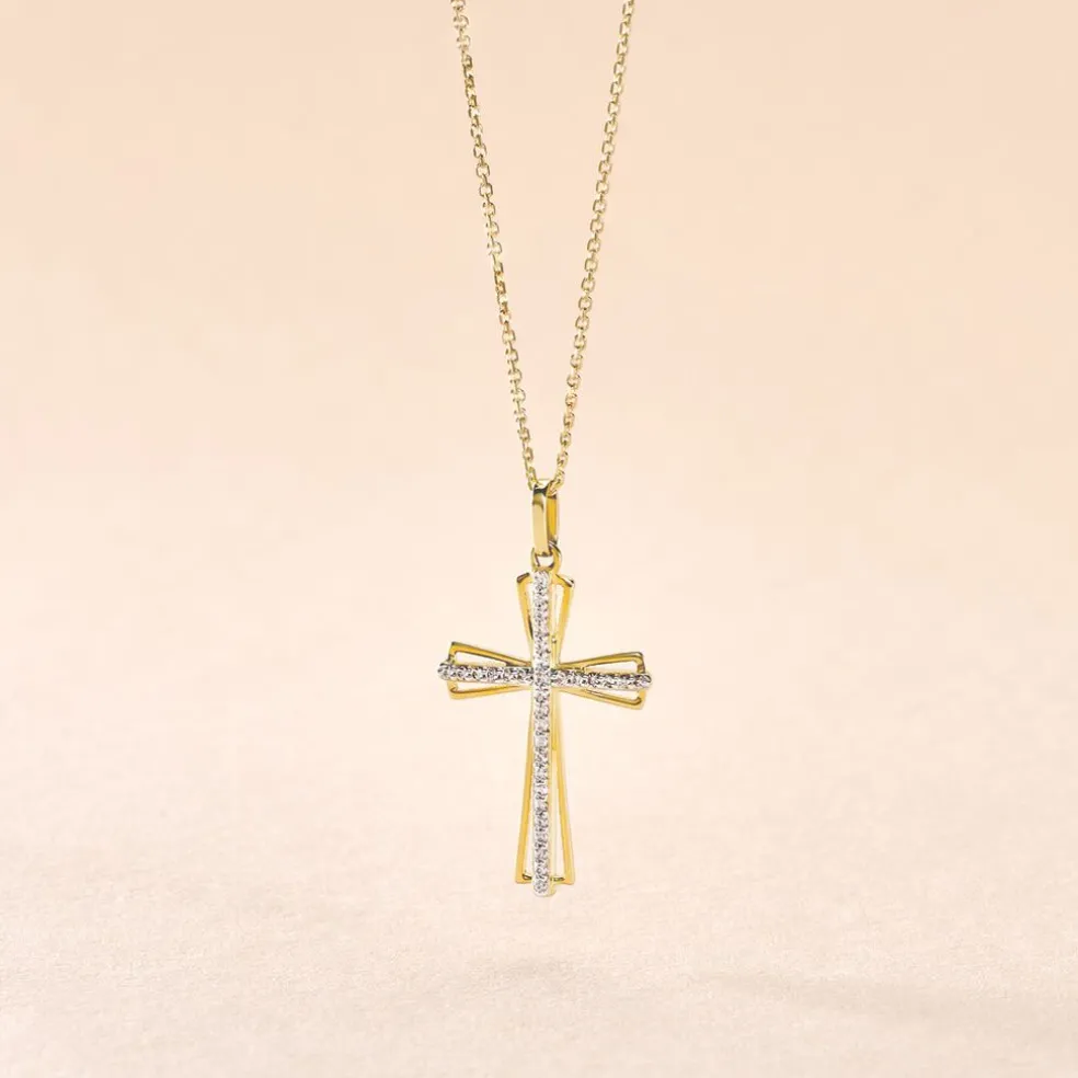 Pendentif Crocetta Or Jaune Oxyde De Zirconium