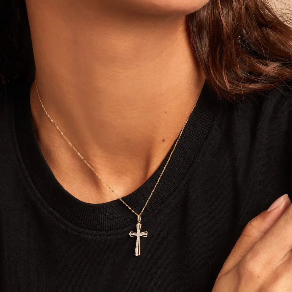 Pendentif Crocetta Or Jaune Oxyde De Zirconium