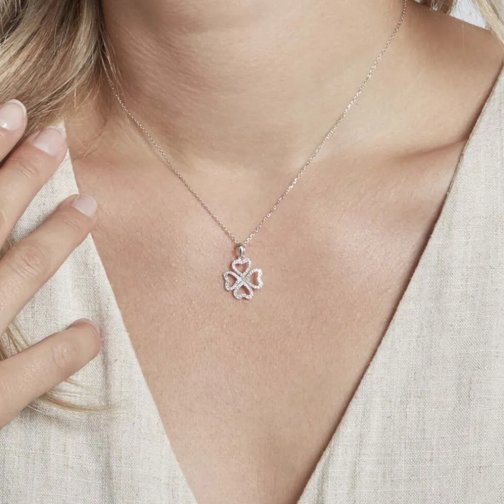 Pendentif Daiki Or Blanc Oxyde De Zirconium