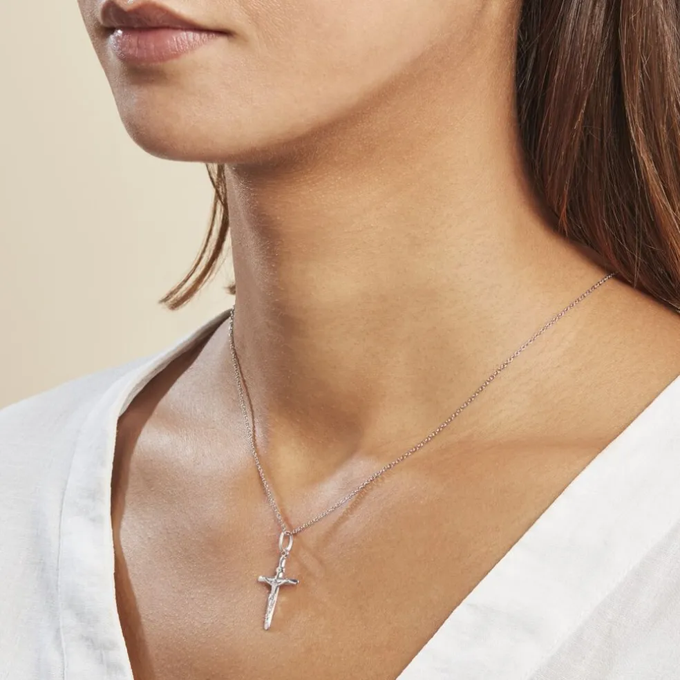 Pendentif Damian Croix Or Blanc