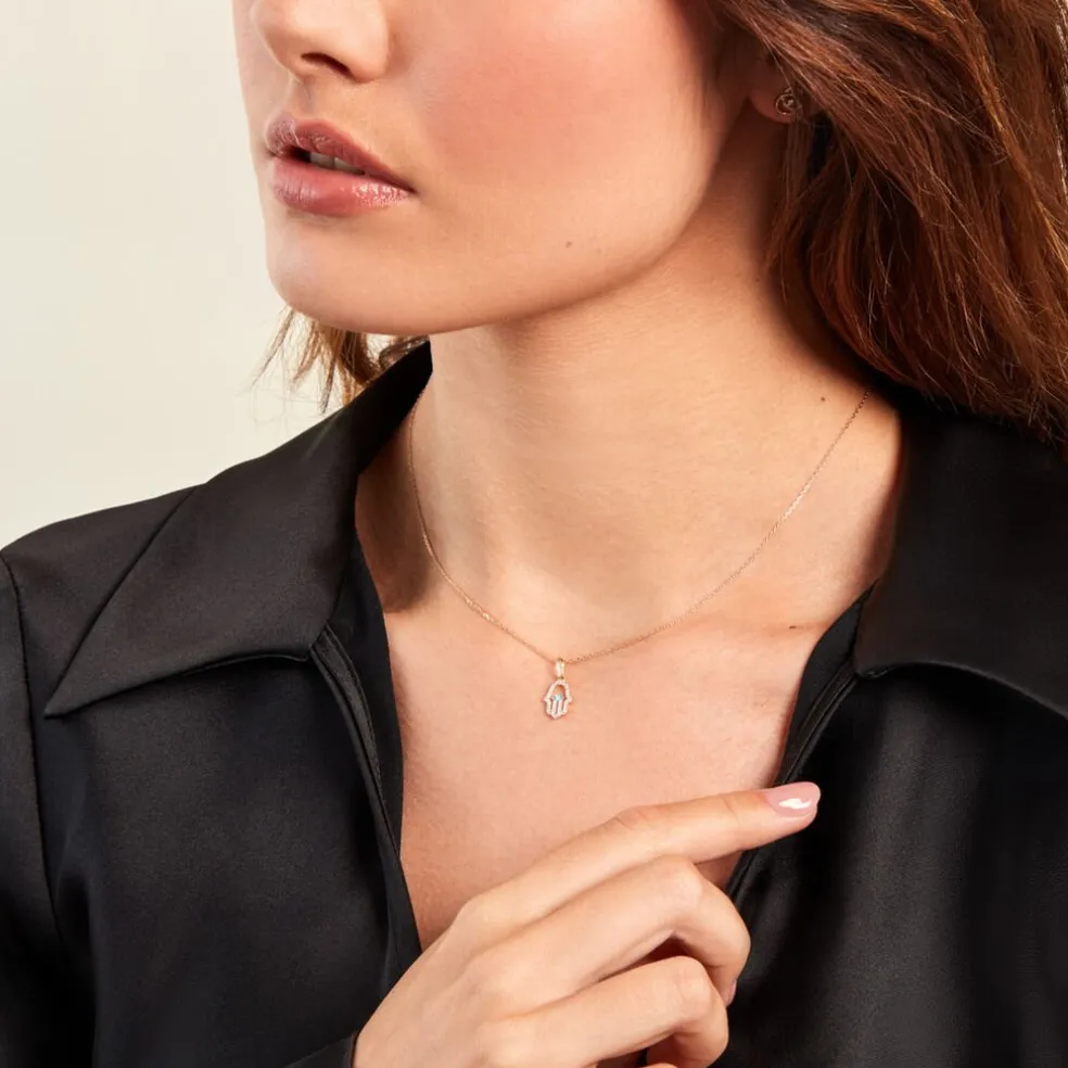 Pendentif Fatima Or Jaune Oxyde De Zirconium