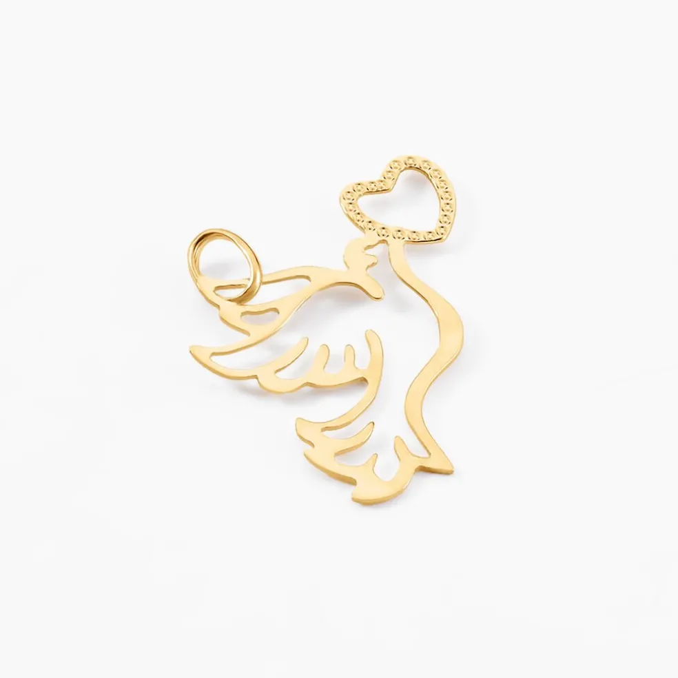 Pendentif Guecha Colombe Et Coeur Or Jaune