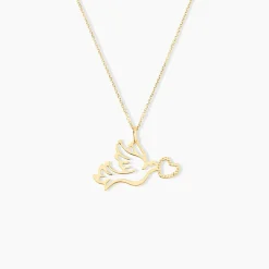 Pendentif Guecha Colombe Et Coeur Or Jaune