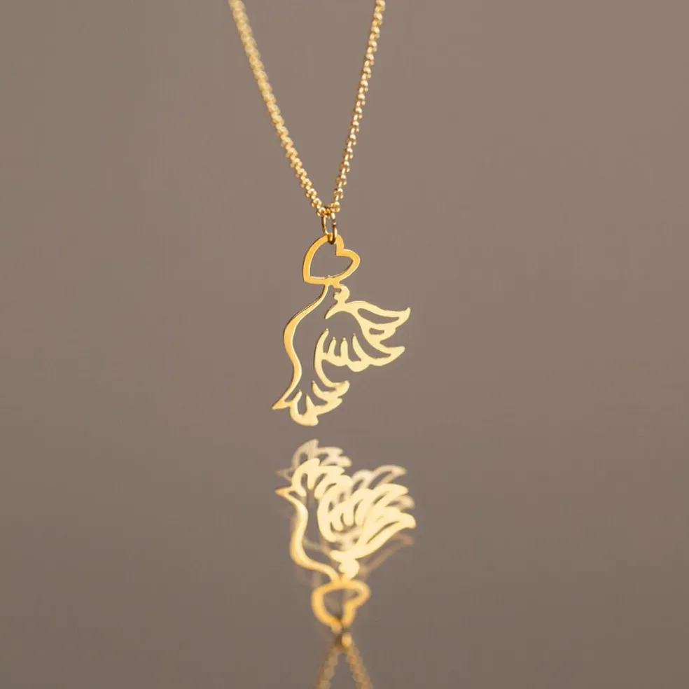 Pendentif Guecha Colombe Et Coeur Or Jaune