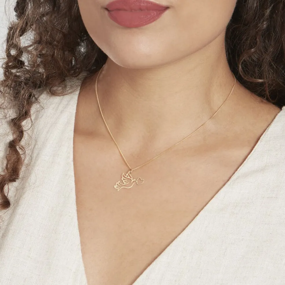 Pendentif Guecha Colombe Et Coeur Or Jaune