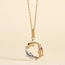 Pendentif Haizia Trio Dauphins Or Tricolore