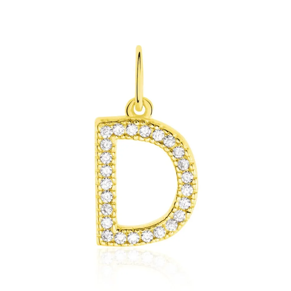 Pendentif Lettre D Or Jaune Oxyde
