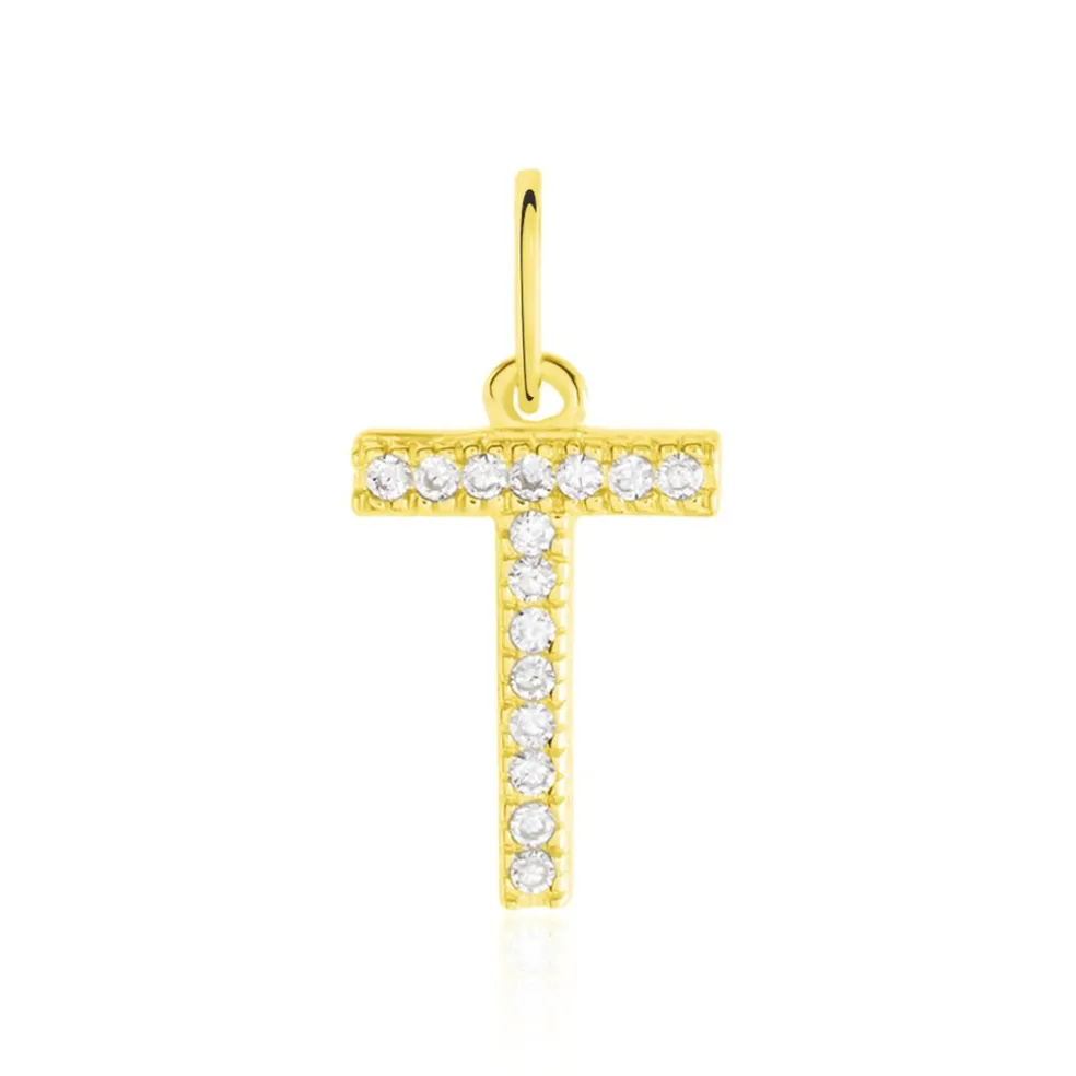 Pendentif Lettre T Or Jaune Oxyde