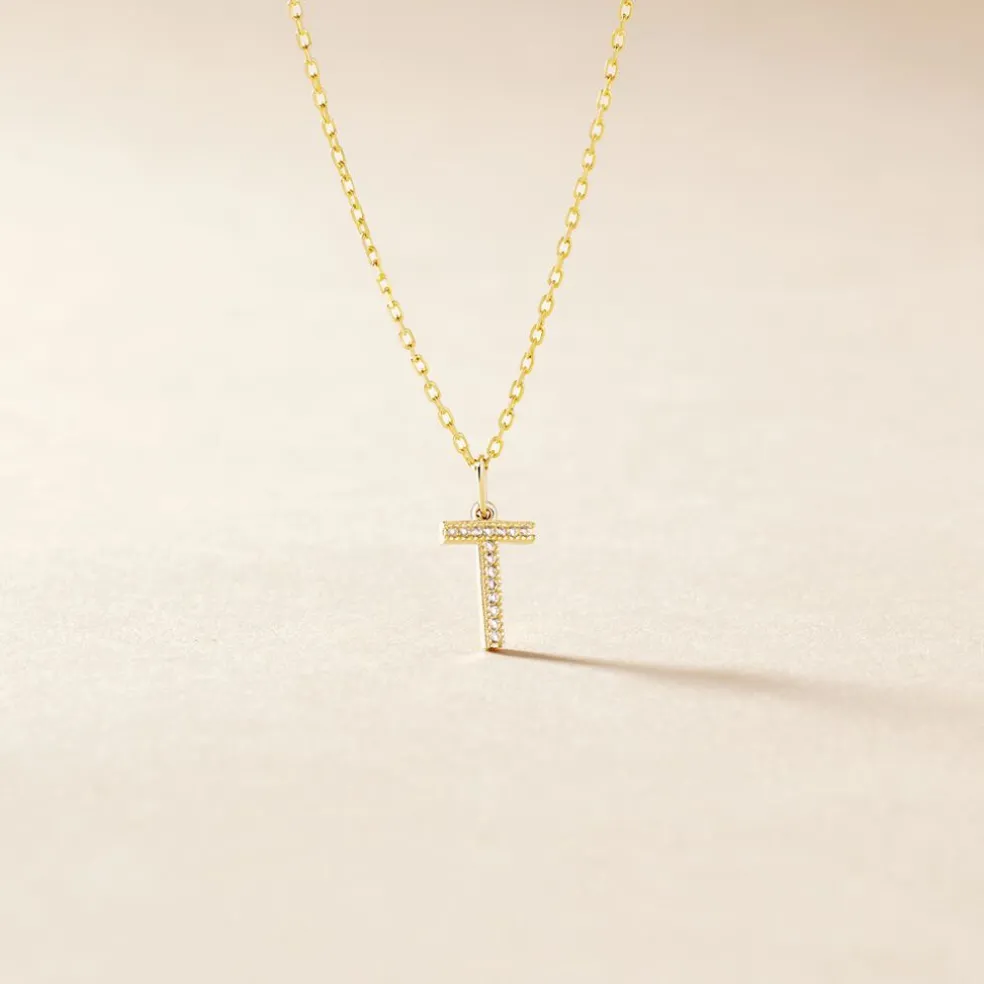 Pendentif Lettre T Or Jaune Oxyde