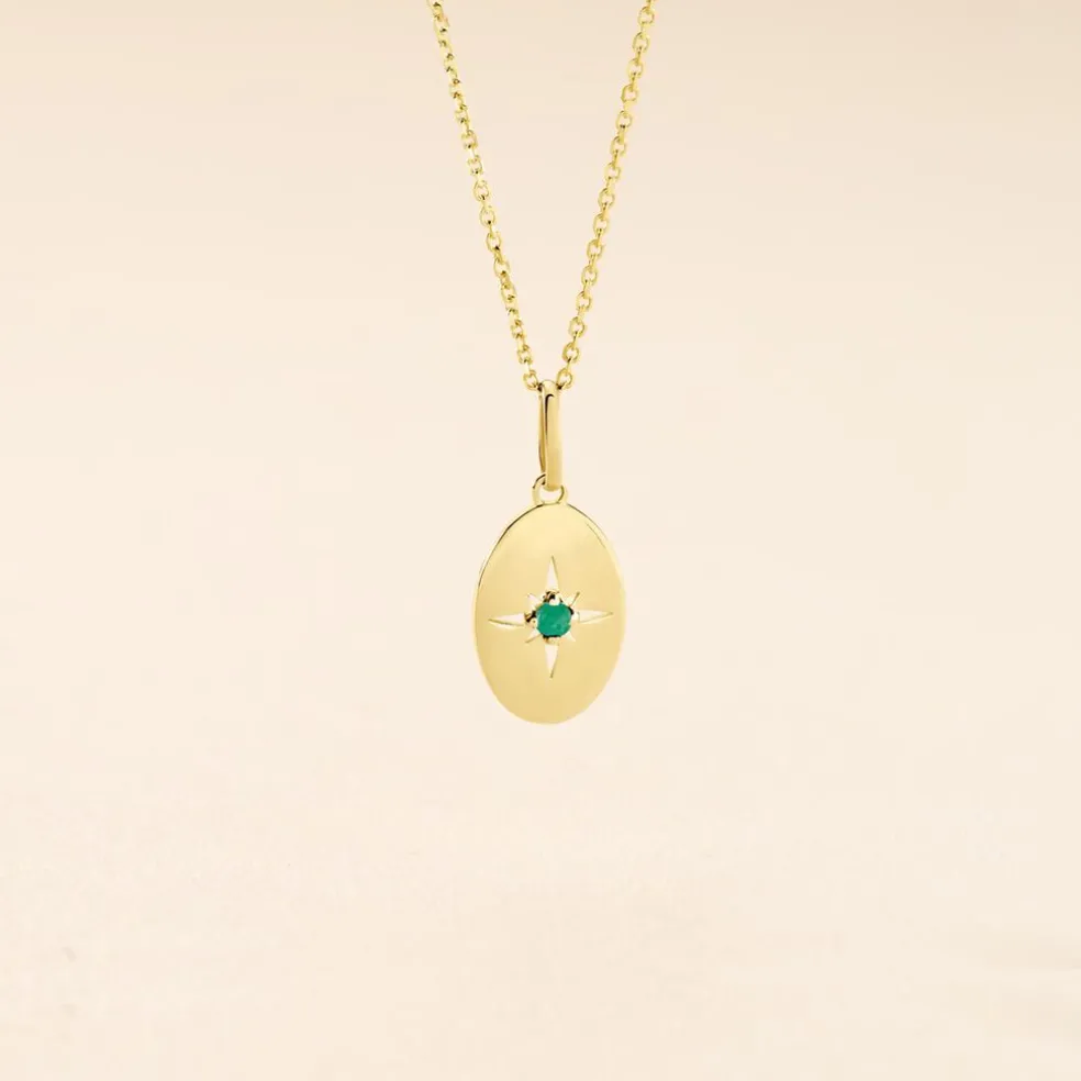 Pendentif Melchior Or Jaune Emeraude