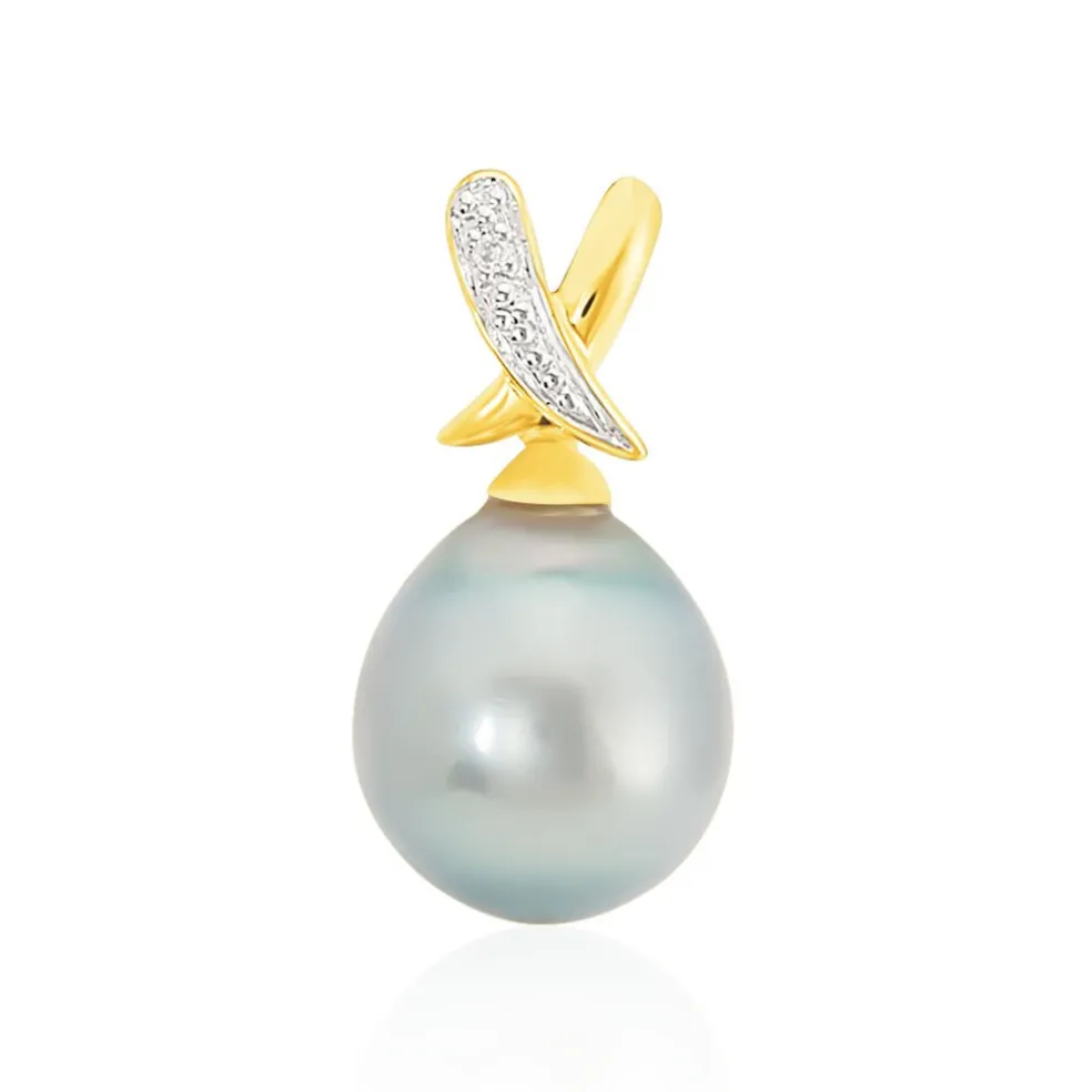 Pendentif Nilma Or Jaune Perle De Culture De Tahiti Et Diamant