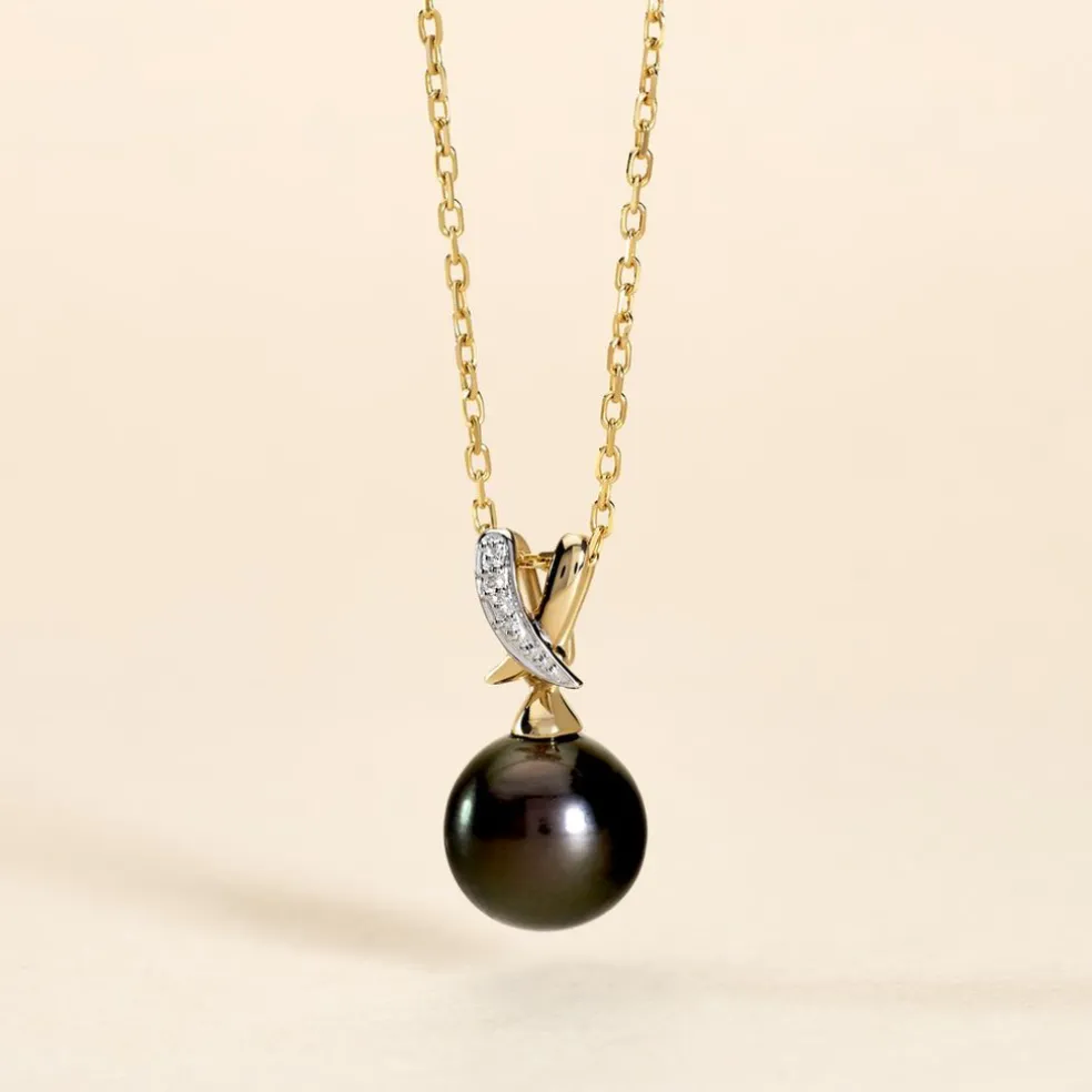 Pendentif Nilma Or Jaune Perle De Culture De Tahiti Et Diamant
