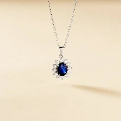 Pendentif Or Blanc Saphir Diamants