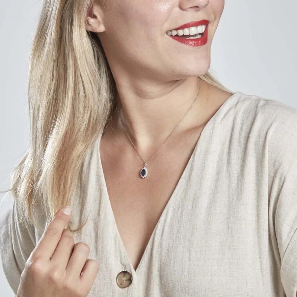 Pendentif Or Blanc Saphir Diamants