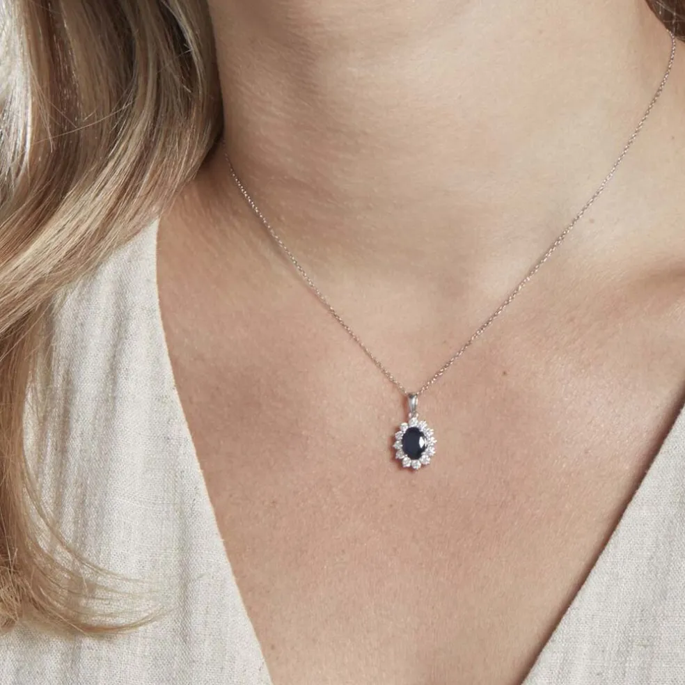 Pendentif Or Blanc Saphir Diamants