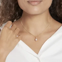 Pendentif Rose Or Jaune Perle De Culture