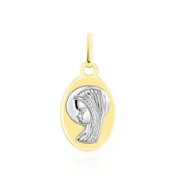 Pendentif Vierge Ovale Or Bicolore