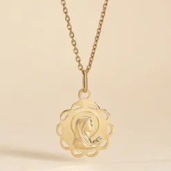 Pendentif Vierge Rond Dentelle Or Jaune